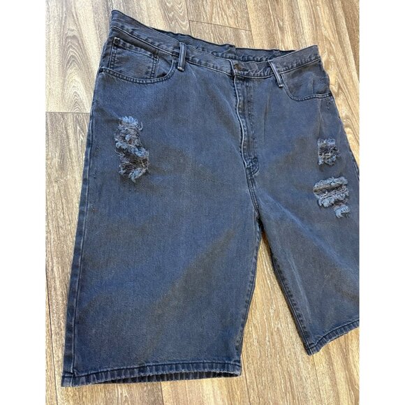 Levi's 569 Black Denim Shorts Loose-Fit Straight Men’s Plus Size 42 Distressed - Picture 3 of 12